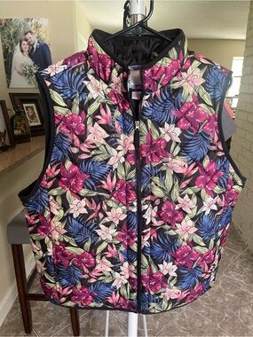 Stella Parker Floral Quilted Vest - Pink & Blue Floral Size XL